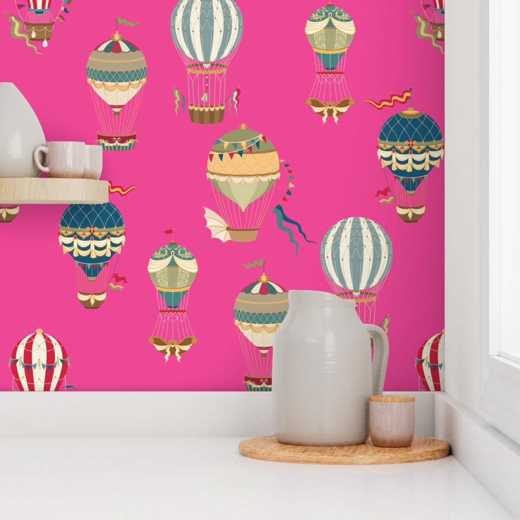 Vintage Hot Air Balloons on Hot Pink Home Styling Collection Design Collection hot pink wallpaper