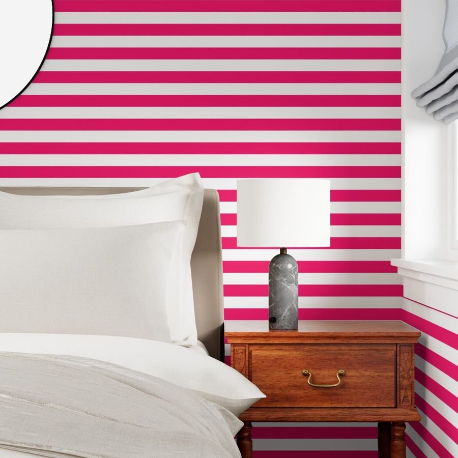 Florida Flamingo Pink Horizontal Tent Stripes Florida Colors of the Interior Collection Home Decor Collection horizontal stripes wallpaper