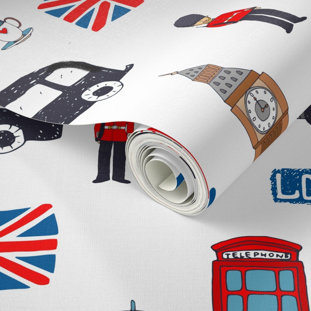 London England Handdrawn Motifs Big Ben Union Jack Palace Guard Wallpaper union jack wallpaper