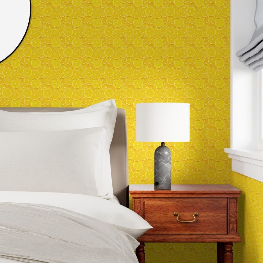 Lemon Citrus 3 inch Fruit Slices in a Zesty Repeat Pattern Wallpaper lemon citrus fruit wallpaper