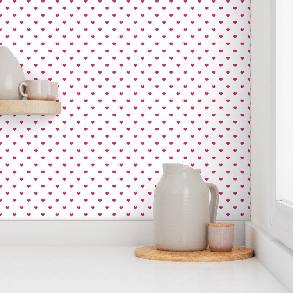Mini Bubble Gum Pink Color Valentines Polkadot Love Hearts on White Design Collection Home Styling Collection pink heart wallpaper