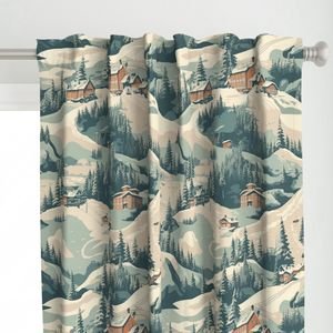 Vintage Ski Slope Blue Interior Collection Decor Collection ski print curtain design
