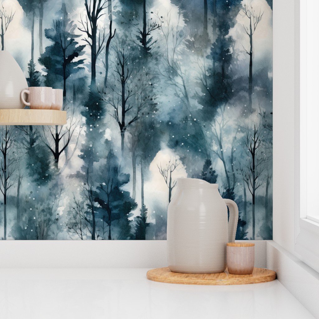 Endless Winter Dreamscape Trees in Misty Forest Decor Collection Design Collection endless forest wallpaper