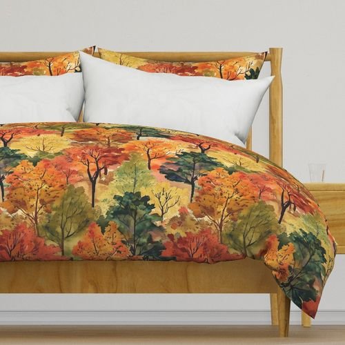 Watercolor of New England Endless Forest Fall Trees Home Styling Collection Interior Collection fall garden duvet cover design
