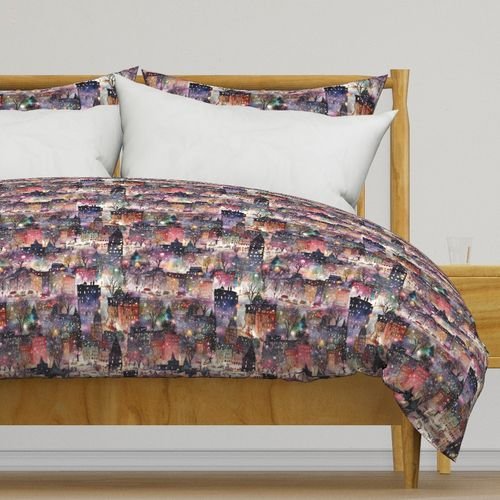 New York City Christmas Street Watercolor Home Decor Collection Home Decor Collection christmas lights duvet cover design
