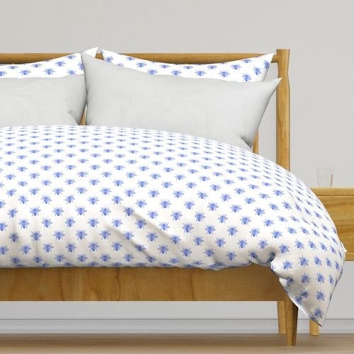 Blue Faux-foiled Bees on White Home Styling Collection Home Decor Collection blue bees duvet cover design