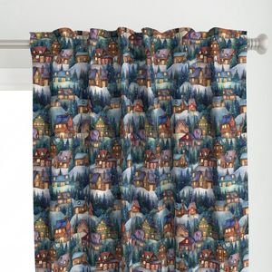 Small Christmas Rustic Country Winter Cabins Watercolor Home Decor Collection Decor Collection christmas scene curtain design
