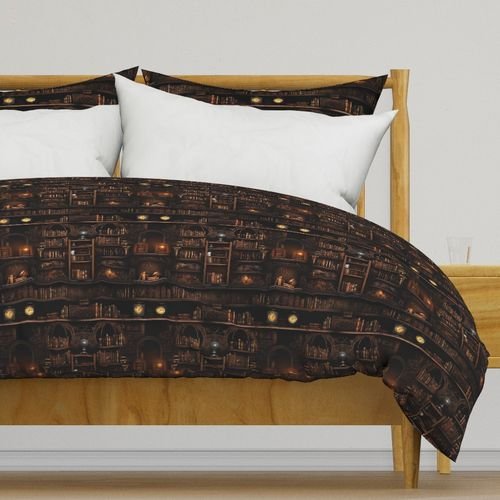 Spooky Photo realisticSmall Dark Academia Stampunk Bookshelves in Muted Design Collection Design Collection halloween library duvet cover design