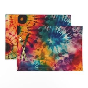Jumbo Tie Dye Batik in Bright Multi Rainbow Colors Circling Swirls Interior Collection Home Styling Collection indonesian batik placemat design