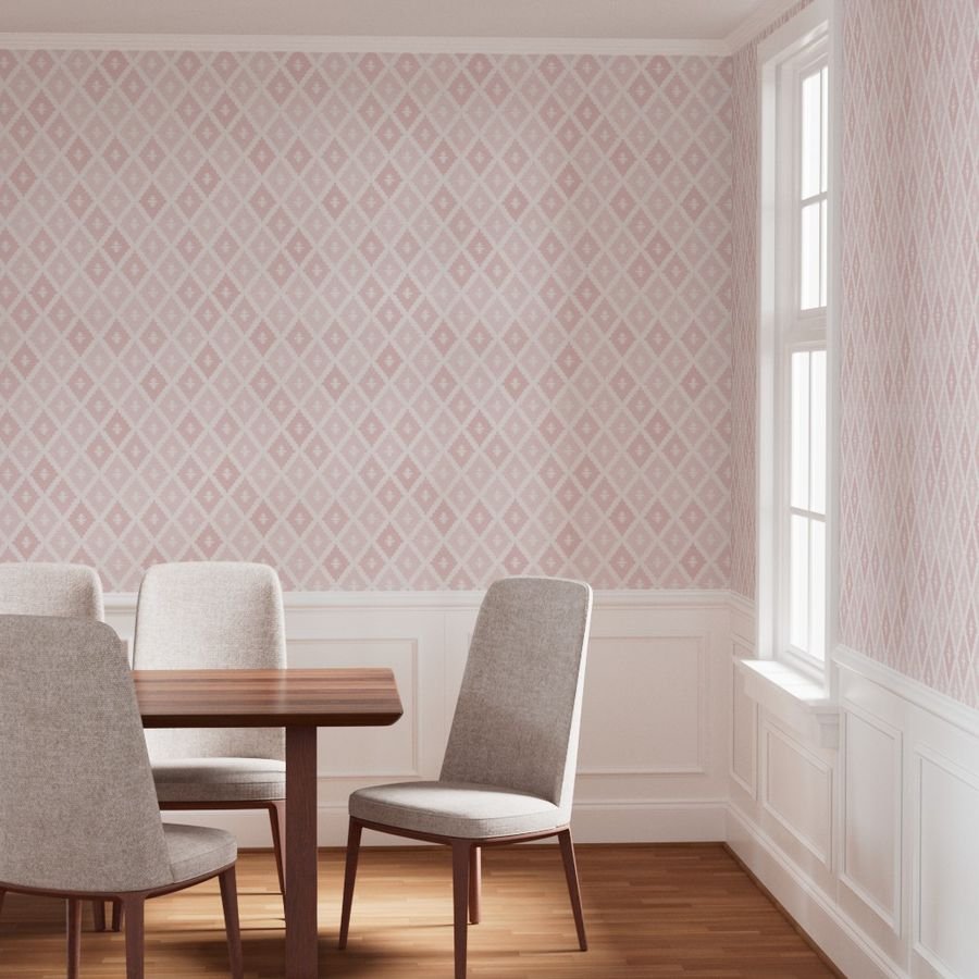 Large Sun Faded Mediterranean Diamond Pattern in Blush Shell Pink Design Collection Home Styling Collection warm tone wallpaper