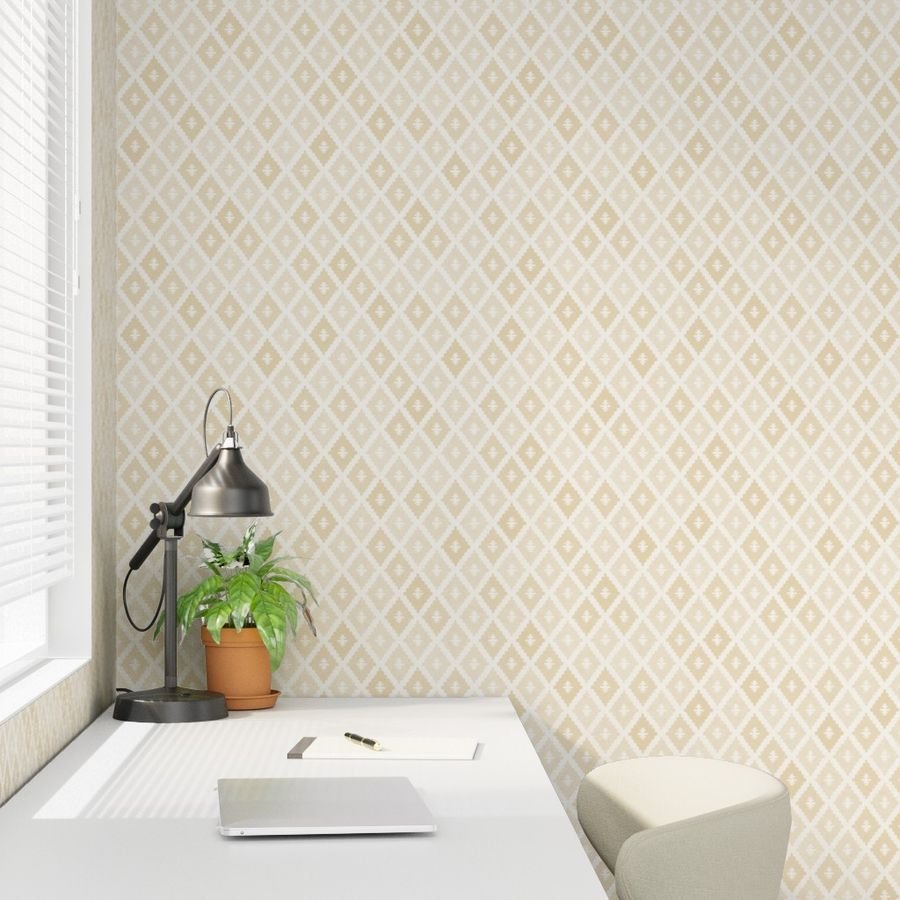 Small Sun Faded Mediterranean Diamond Pattern in Golden Sand Beige Design Collection Home Decor Collection faded yellow wallpaper