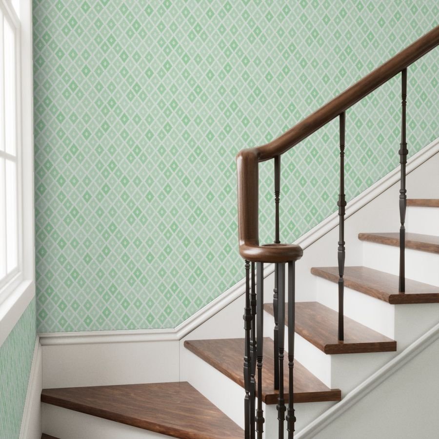 Small Sun Faded Mediterranean Diamond Pattern in Seafoam Mint Green Design Collection Interior Collection dusty mint wallpaper
