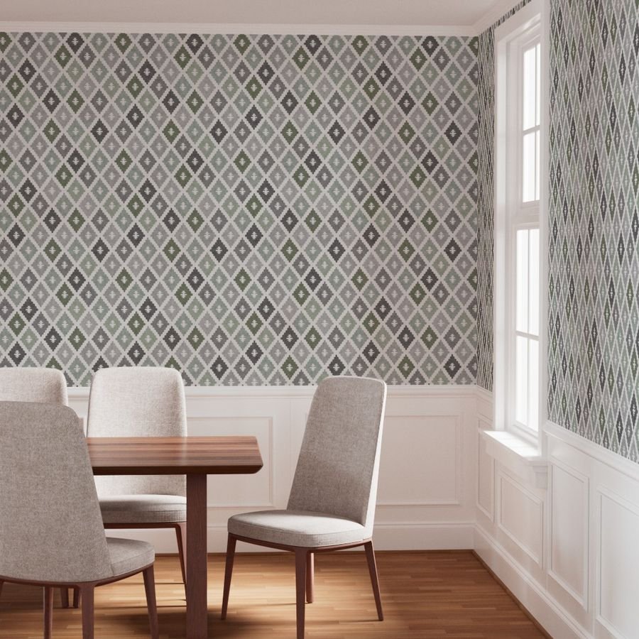 Large Weathered Sage Green Diamond Pattern in Charcoal Gray Interior Collection Decor Collection mint green wallpaper
