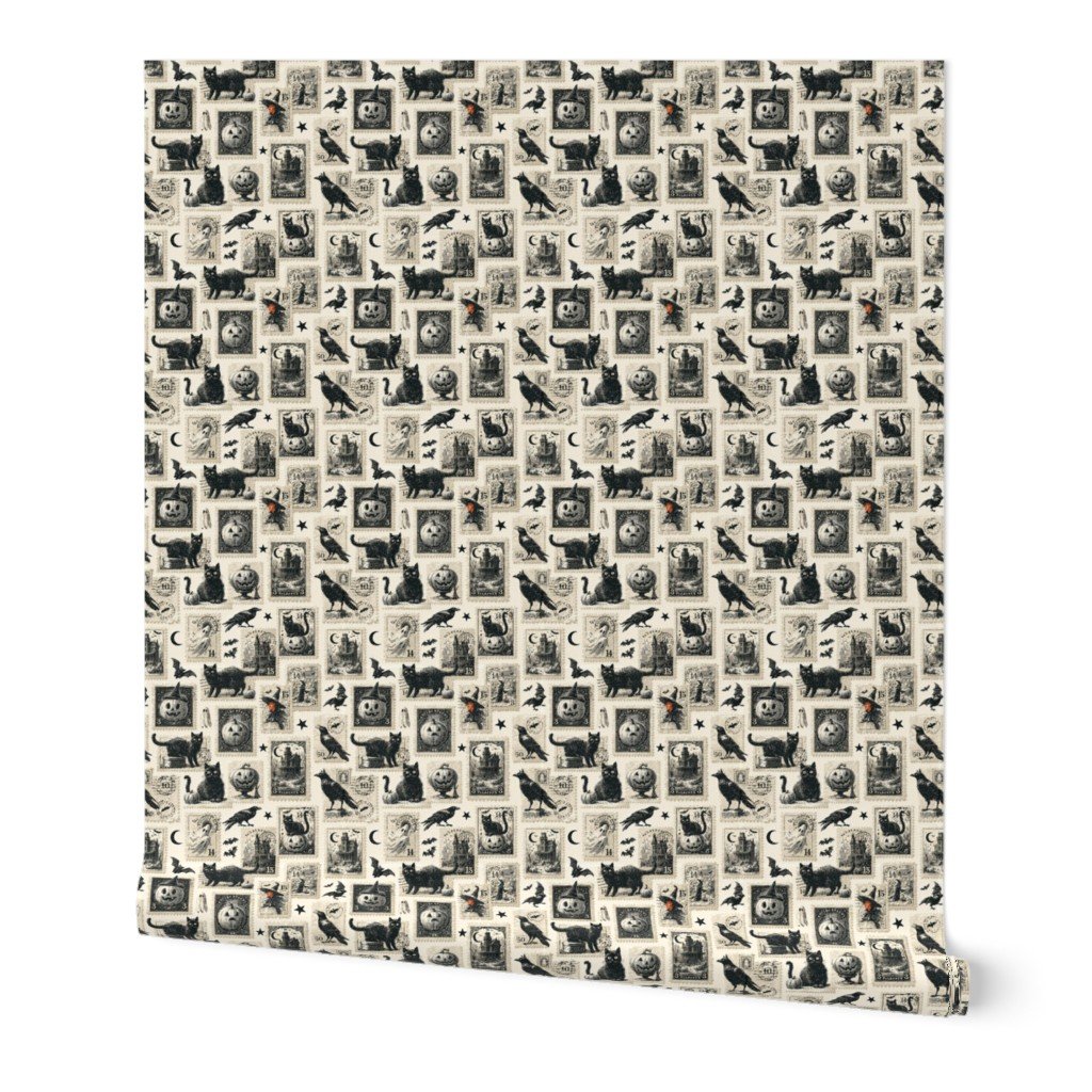 Vintage Halloween Postage Stamps with Black Cats and Pumpkins Design Collection Decor Collection black cat wallpaper