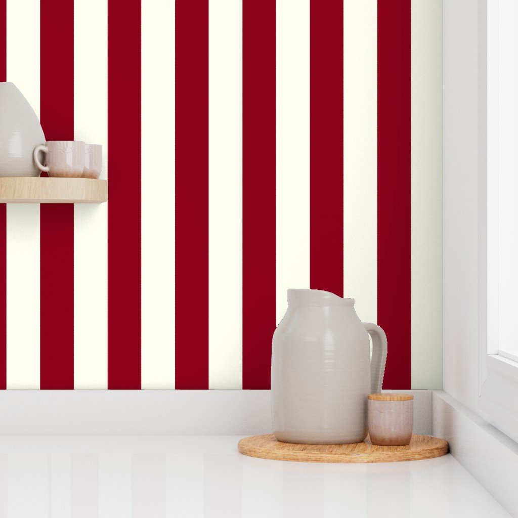 Classic Burgundy and Ivory 2-inch Vertical Stripes Home Decor Collection Home Styling Collection ivory stripe wallpaper