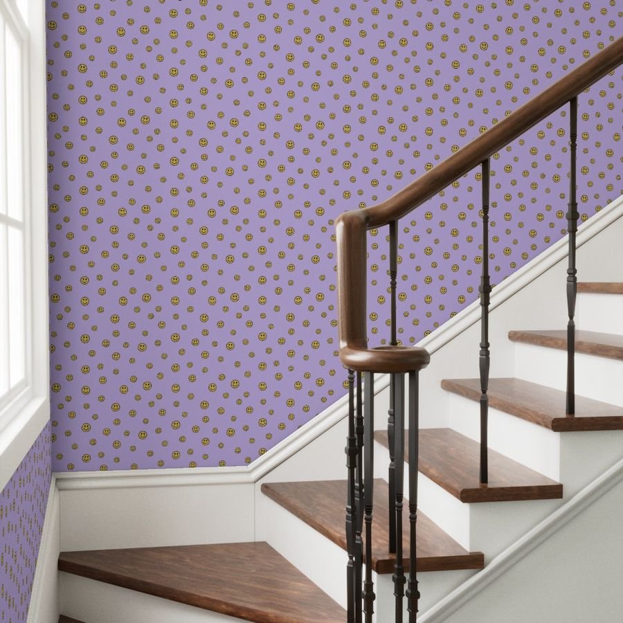 Retro Yellow Smiley Faces on Lavender Home Styling Collection Design Collection smiley pattern wallpaper