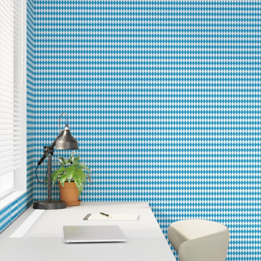 Oktoberfest Bavarian Blue and White Medium Diagonal Diamond Pattern Home Decor Collection Decor Collection blue and white wallpaper