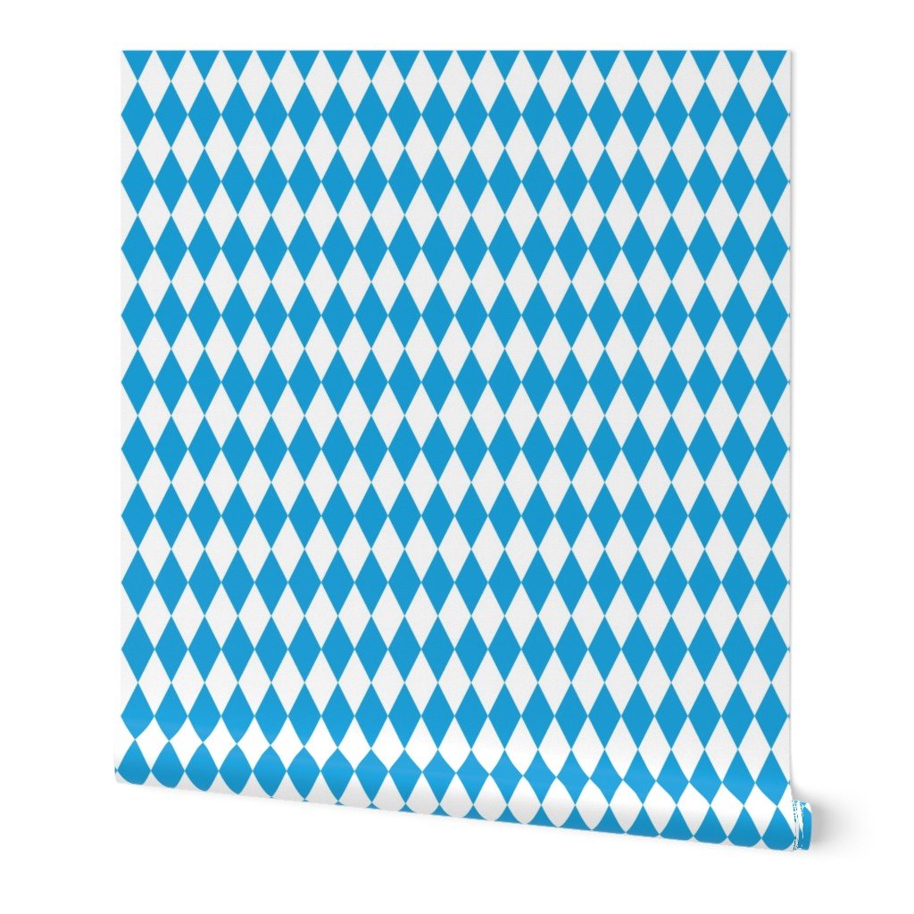 Oktoberfest Bavarian Blue and White Large Diagonal Diamond Pattern Design Collection Home Decor Collection design wallpaper