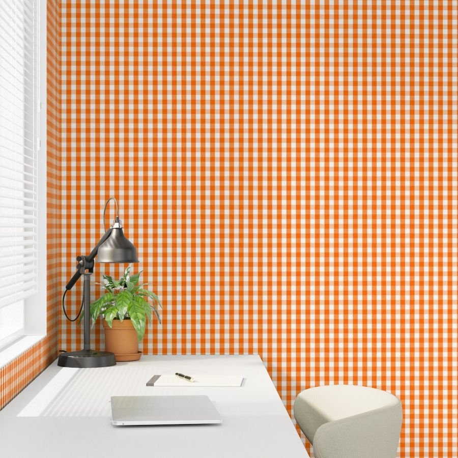 Small Pumpkin Orange and White Gingham Check Pattern Design Collection Home Styling Collection pumpkin gingham wallpaper