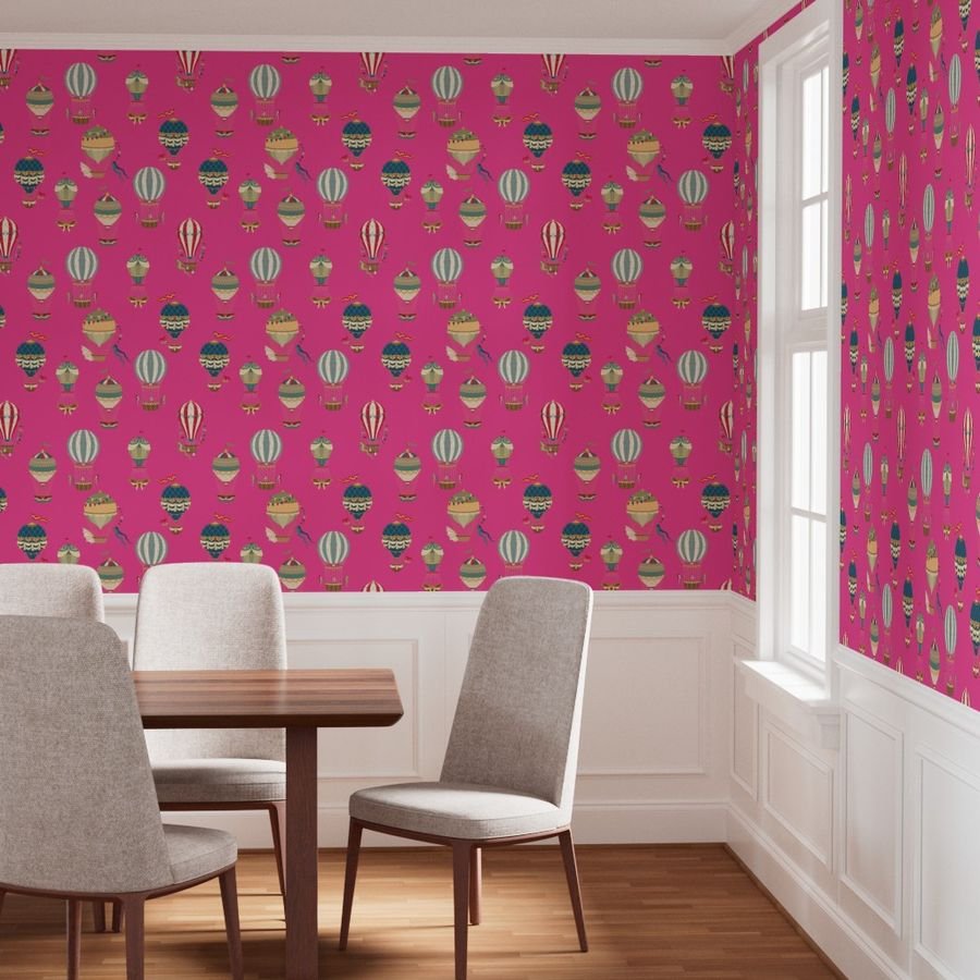 Vintage Hot Air Balloons on Hot Pink Home Styling Collection Design Collection helium balloon wallpaper
