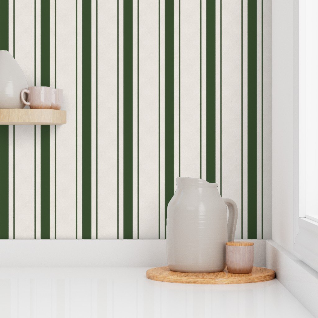 Forest Green Antique Vintage Mattress Ticking Stripe on Cream Decor Collection Home Decor Collection antique stripe wallpaper