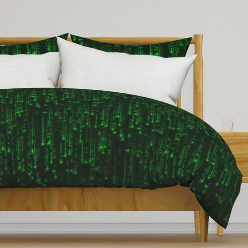 Bright Neon Green Digital Rain Computer Code Home Styling Collection Decor Collection bright duvet cover design