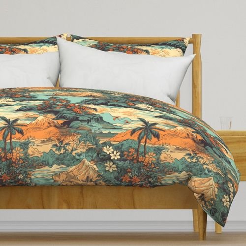 Vintage Hawaiian Landscape Teal Interior Collection Home Styling Collection teal landscape duvet cover design