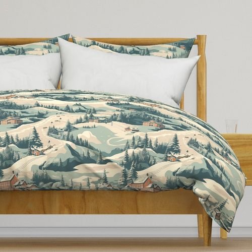 Vintage Ski Slope Blue Interior Collection Decor Collection ski scene duvet cover design