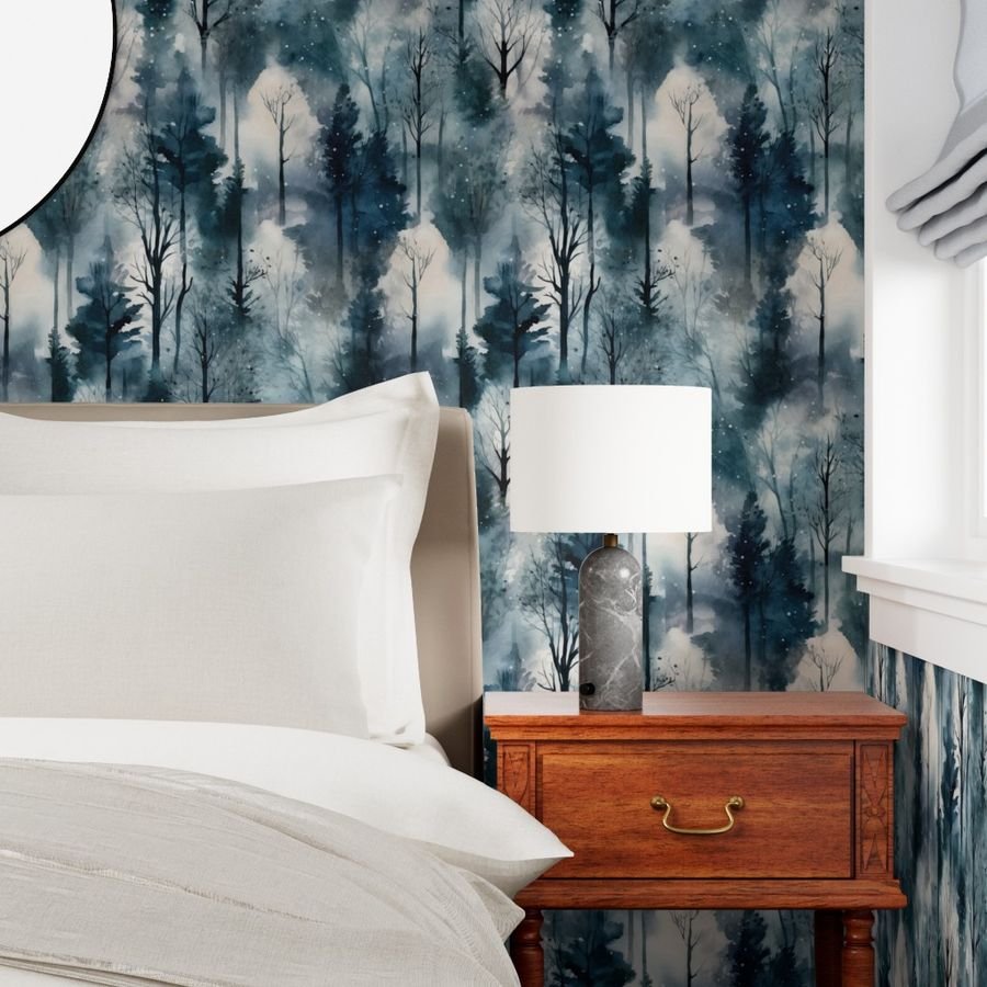 Endless Winter Dreamscape Trees in Misty Forest Decor Collection Design Collection misty forest wallpaper