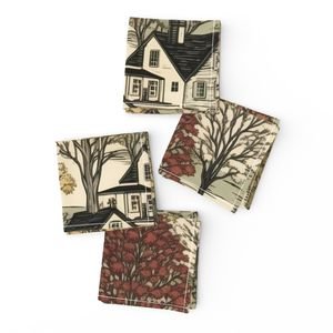 New England Village Houses with Trees in Muted Colors Home Styling Collection Decor Collection new england trees napkins design
