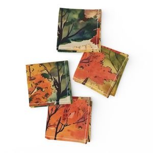 Watercolor of New England Endless Forest Fall Trees Home Styling Collection Interior Collection fall trees napkins design