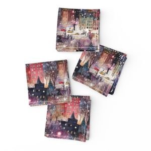 New York City Christmas Street Watercolor Home Decor Collection Home Decor Collection christmas town napkins design