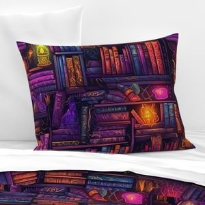 Witch Spooky Neon Halloween Books on Library Spell Book Shelf Home Decor Collection Decor Collection neon books pillow sham design