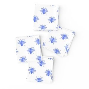 Blue Faux-foiled Bees on White Home Styling Collection Home Decor Collection blue honeybees napkins design