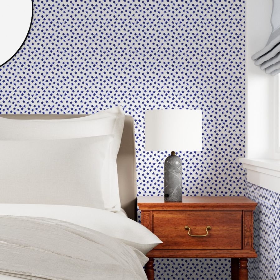 Small Faded Royal Blue Christmas Stars on White Wallpaper royal blue wallpaper