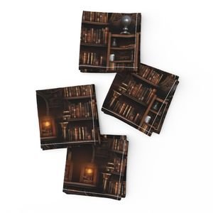 Spooky Photo realisticSmall Dark Academia Stampunk Bookshelves in Muted Design Collection Design Collection lantern skulls napkins design