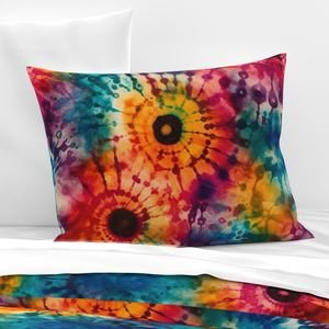 Jumbo Tie Dye Batik in Bright Multi Rainbow Colors Circling Swirls Interior Collection Home Styling Collection multi tie-dye pillow sham design