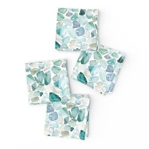 Small Blue and Aqua Shards of Tumbled and Scattered Watercolor Seaglass Home Styling Collection Design Collection green napkins design