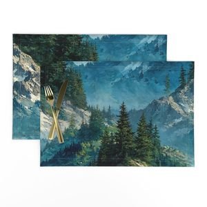 Olympic National Park Summer Watercolor Mountain Landscape Interior Collection Interior Collection nature placemat design
