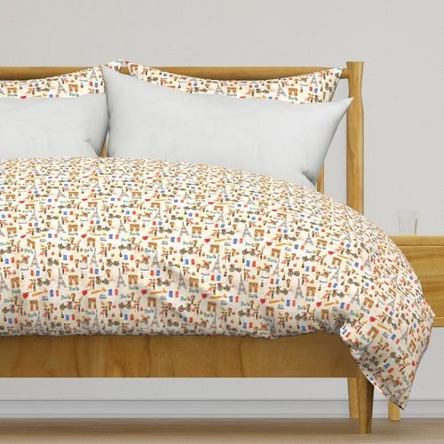 Adorable Whimsical Watercolor Paris Motifs with Eiffel Tower Interior Collection Home Decor Collection hand drawn duvet cover design