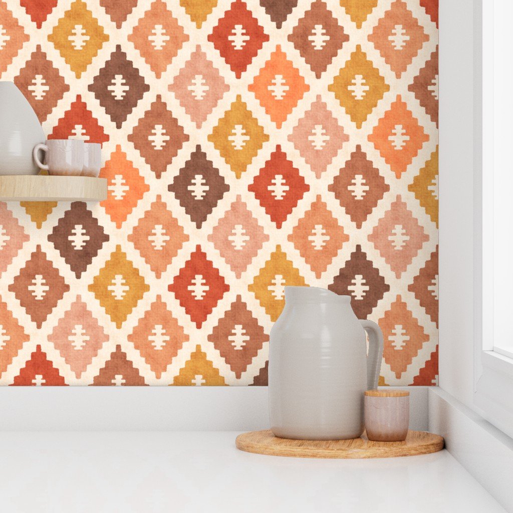 Large Sun Bleached Vintage Diamond Textile Interior Collection Home Decor Collection earth tone wallpaper
