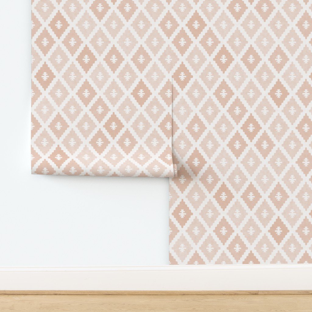 Large Sun Faded Mediterranean Diamond Pattern in Peach Sand Pink Decor Collection Interior Collection blush peach wallpaper
