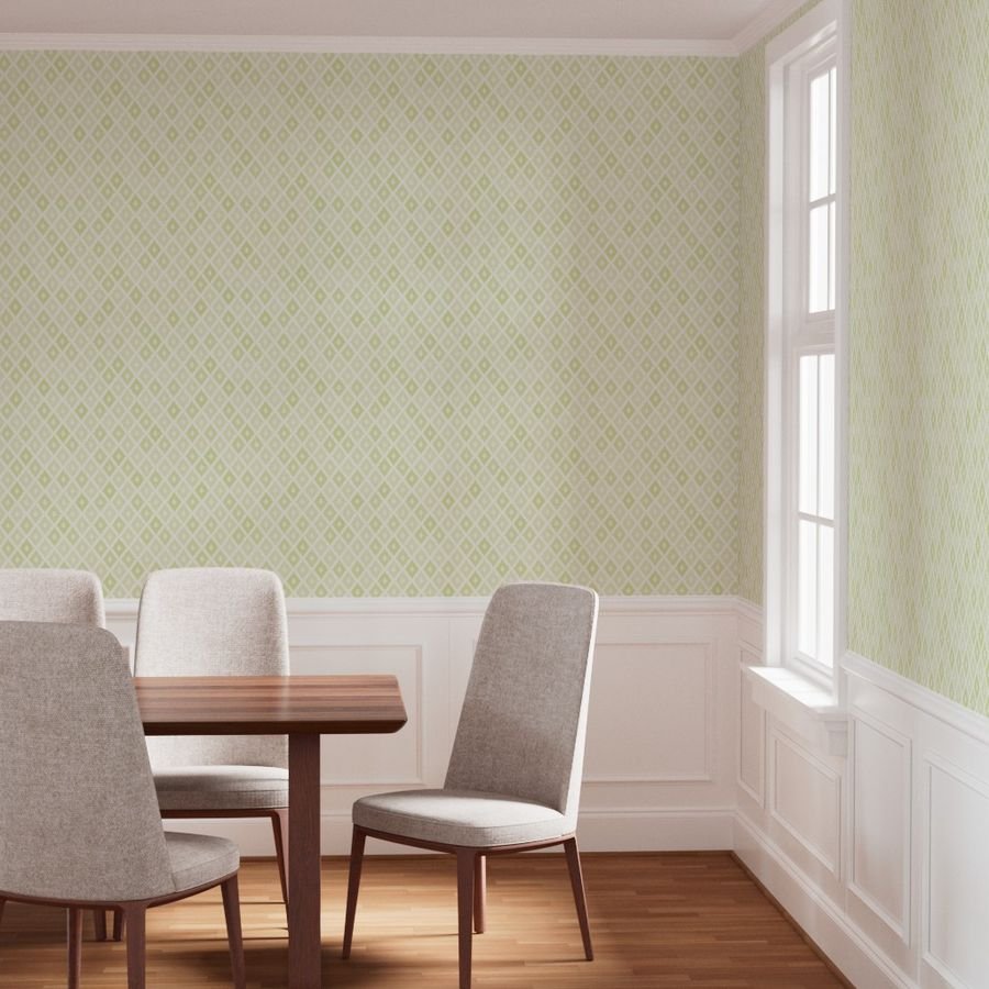 Small Sun Faded Mediterranean Diamond Pattern in Lime Sage Green Interior Collection Design Collection faded botanical wallpaper