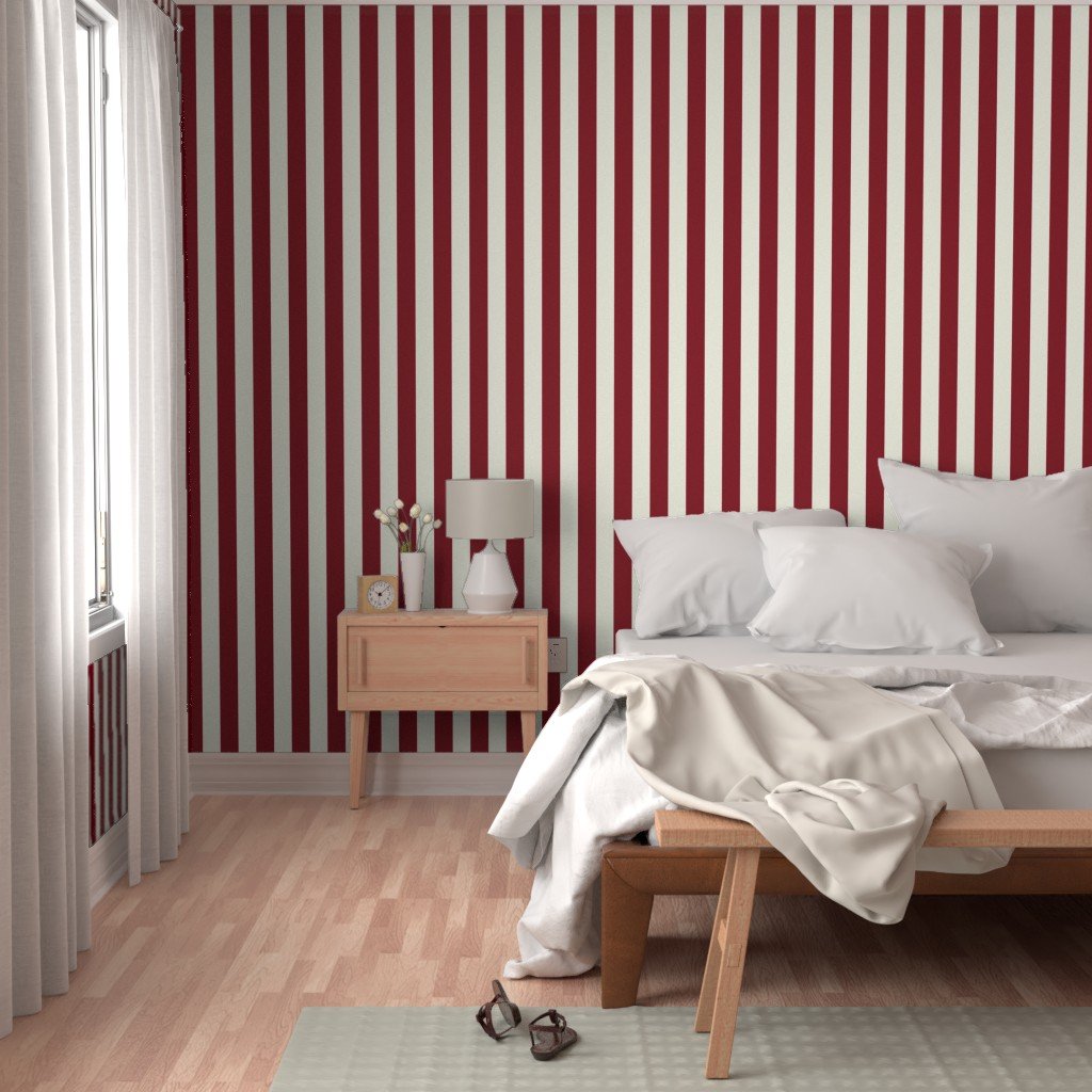 Classic Burgundy and Ivory 2-inch Vertical Stripes Home Decor Collection Home Styling Collection warm tone wallpaper