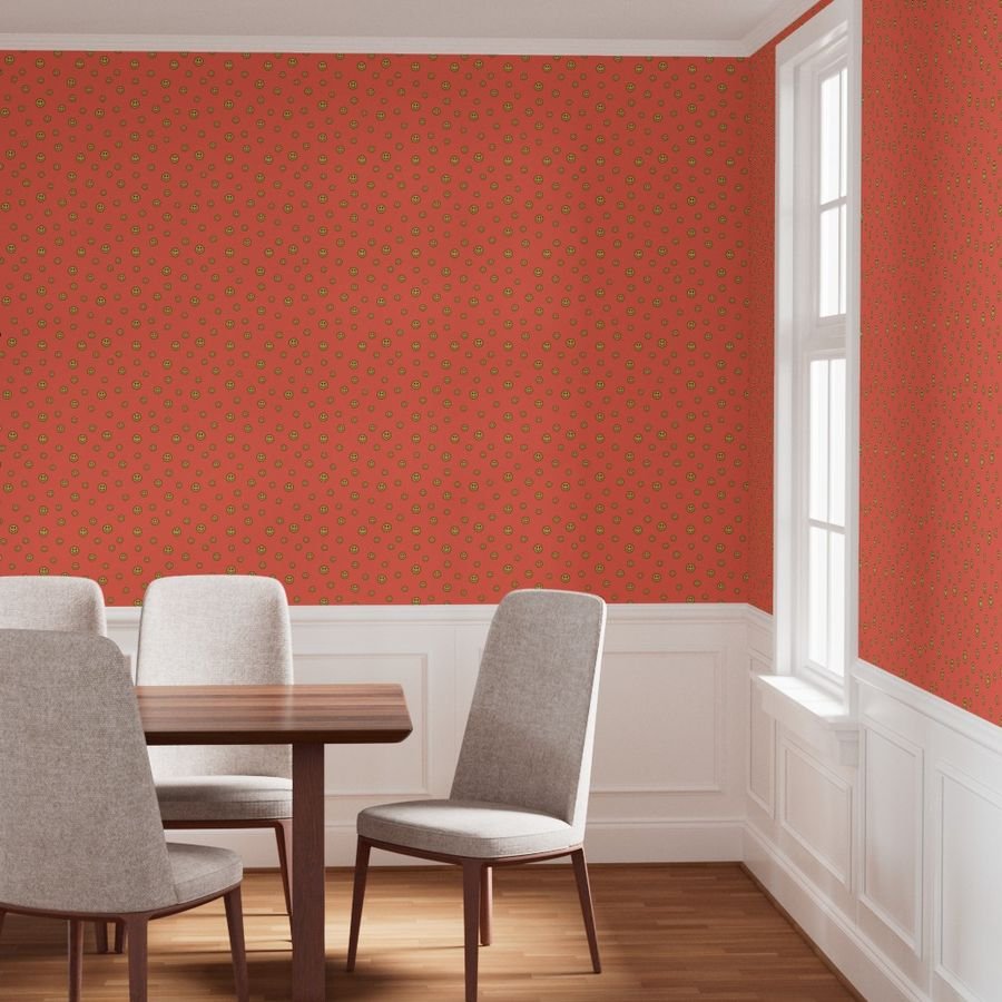 Retro Yellow Smiley Faces on Coral Decor Collection Design Collection smiley pattern wallpaper