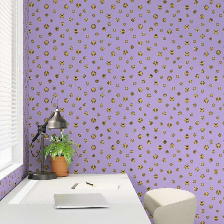 Retro Yellow Smiley Faces on Lavender Home Styling Collection Design Collection teen room wallpaper