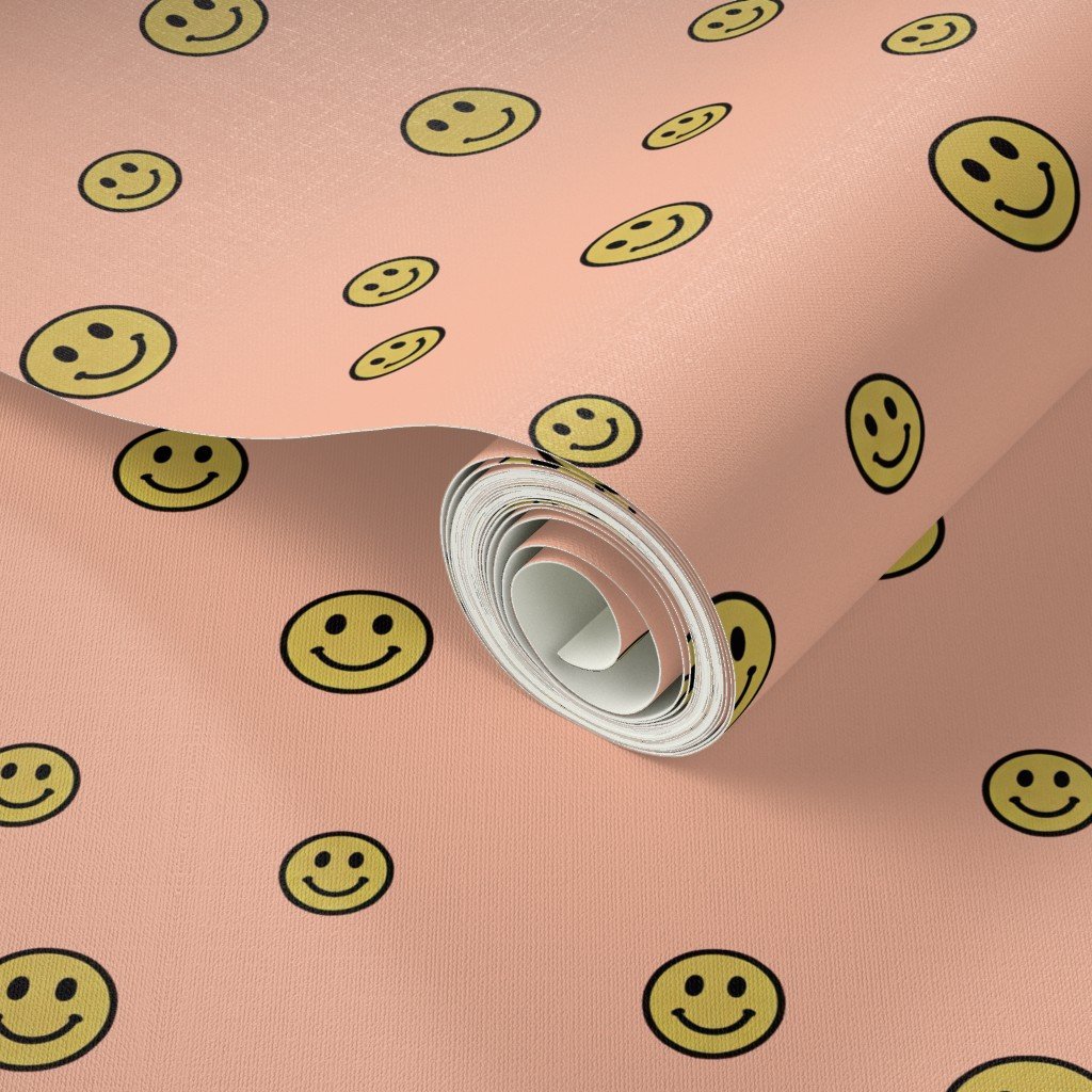 Retro Yellow Smiley Faces on Peach Interior Collection Decor Collection yellow smileys wallpaper