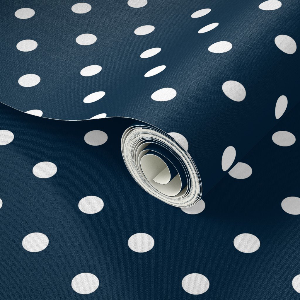 White Polkadots on Marine Navy Blue Decor Collection Home Decor Collection navy white polka dot wallpaper