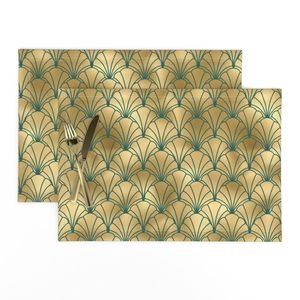 Teal and Faux Gold Foil Vintage Art Deco Scallop Shell Pattern Home Decor Collection Design Collection scallop shell placemat design