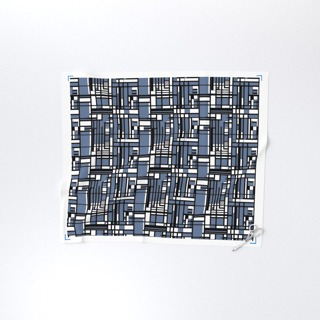 Slate Blue Modernist City Blocks Geometric Pattern Fabric abstract lines fabric